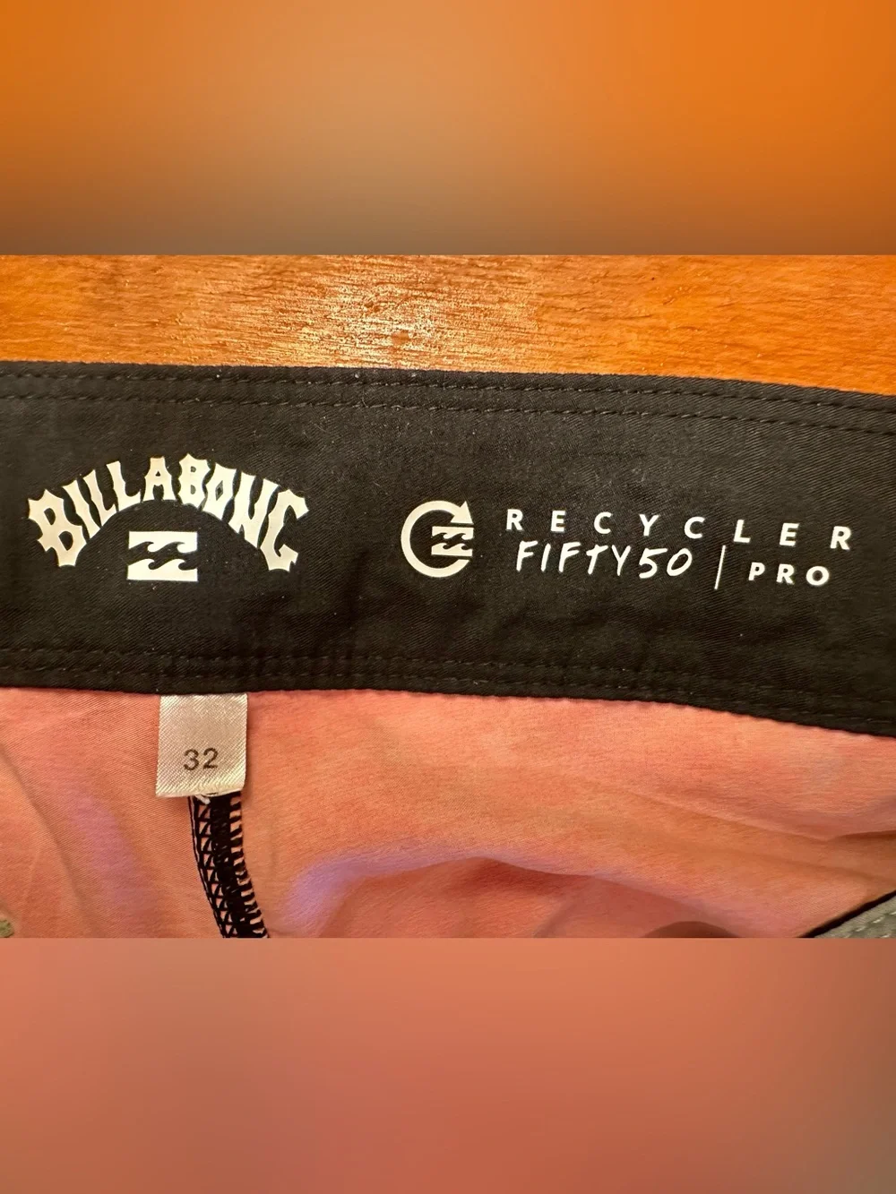 Billabong Coral and Black Colorblock Swim Board Shorts with Mint Waistband